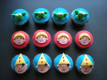 bumba cupcakes, cupcakes bob de bouwer, kikker cupcakes