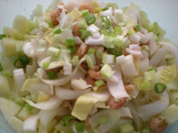 aardappelsalade met witloof en garnaaltjes