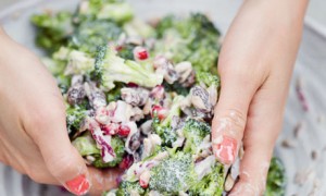 Broccoli salad with pomegranate and raisins